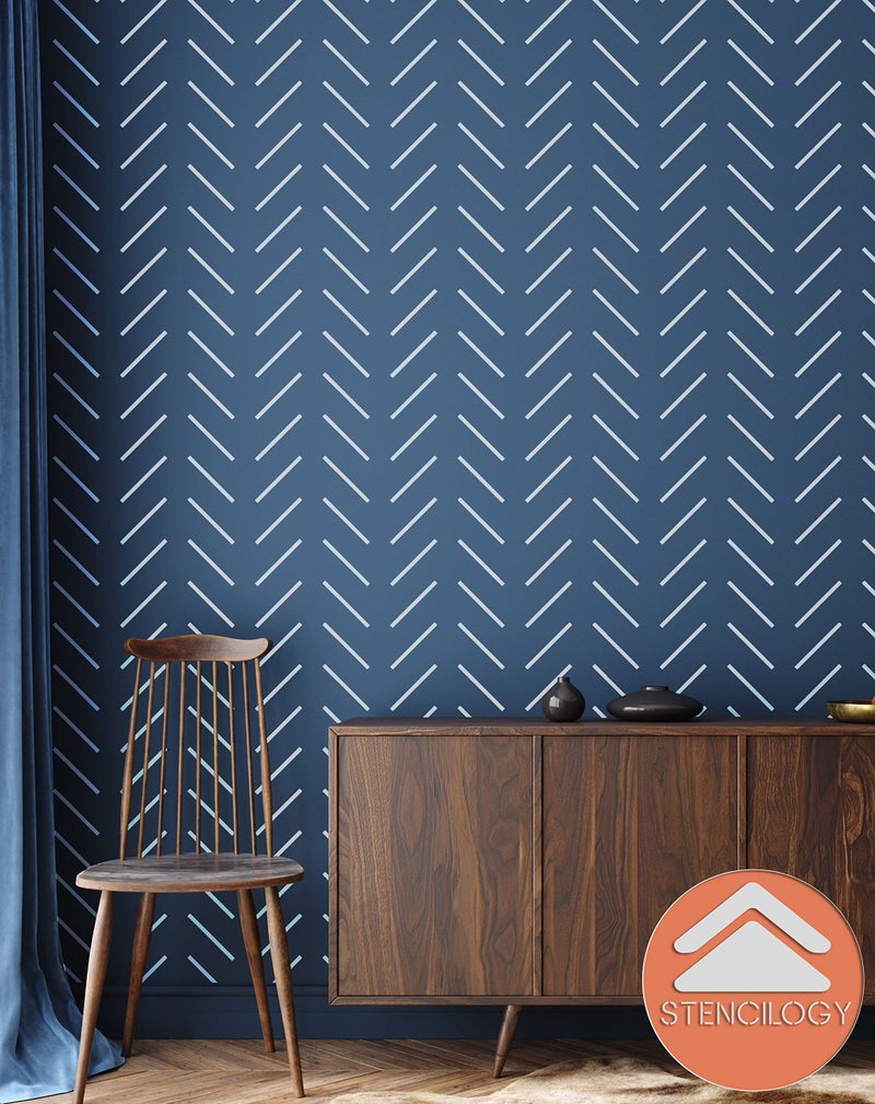 STENCILOGY® / Thames - 24" x 40" XL Wall Stencil, Herringbone Minimal, Large Allover Wall Stencils for Painting, Stencils for Walls, Scandinavian Stencil Pattern - Image 4
