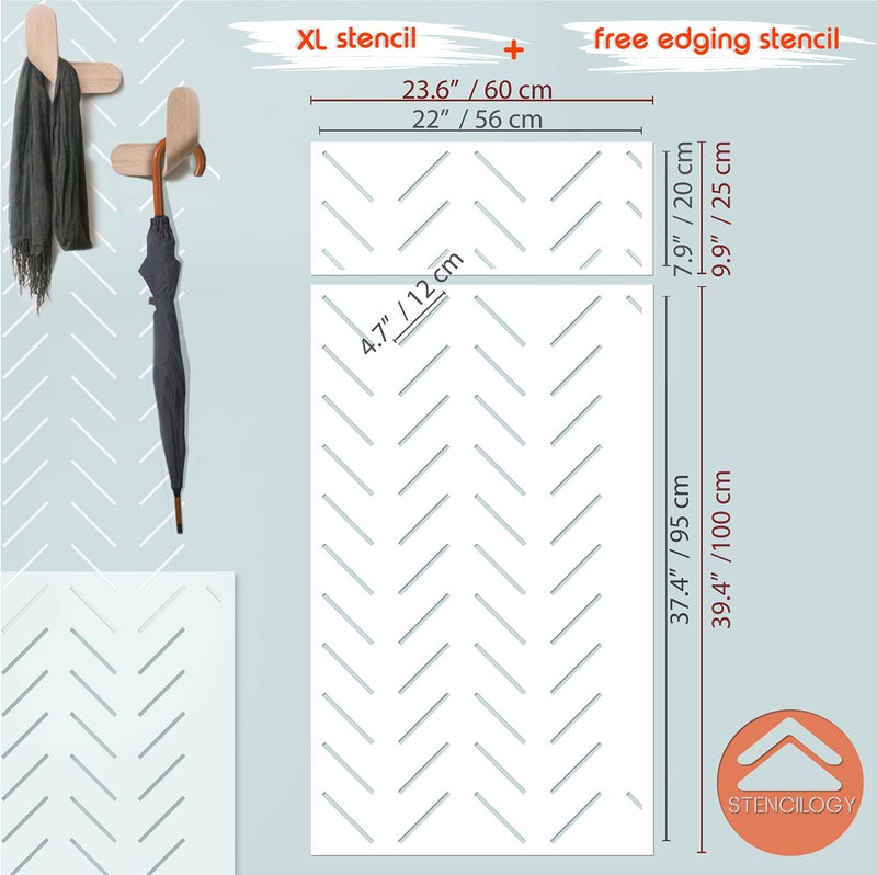 STENCILOGY® / Thames - 24" x 40" XL Wall Stencil, Herringbone Minimal, Large Allover Wall Stencils for Painting, Stencils for Walls, Scandinavian Stencil Pattern - Image 2
