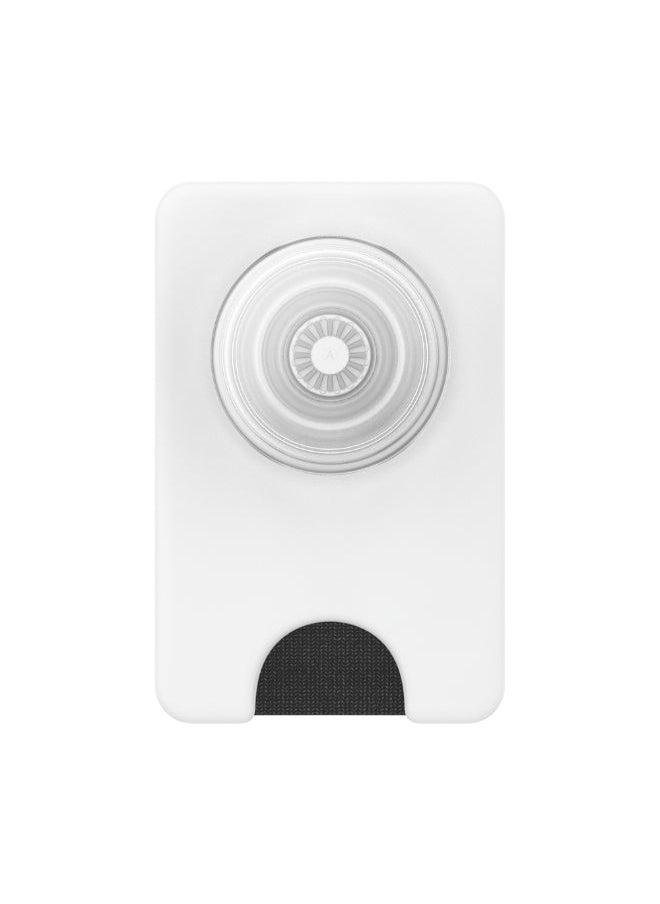 محفظة MagSafe PopWallet+ | حامل بطاقات + قبضة + حامل، يحمل 3 قطع من البطاقات، مغناطيس قوي، لهاتف iPhone 15/14/13/12 بما في ذلك حلقة محول للهواتف والحافظات غير المزودة بتقنية MagSafe - أبيض