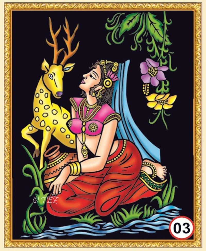 Tez DIY - Emboss Painting Kit, Lady with Deer, Medium(13x19 inch), Design No. 03 - Image 1