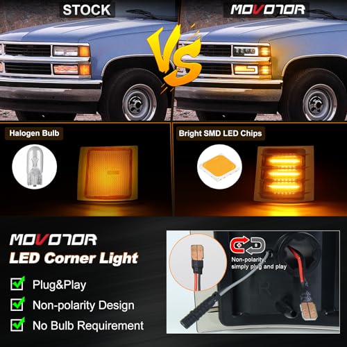 MOVOTOR LED Side Marker Lights with Amber Sequential Turn Signal Side Corner Lights Smoked Lens Compatible with 1994-1998 Chevy C/K 1500 2500 3500 Suburban Silverado Tahoe Yukon - Image 3
