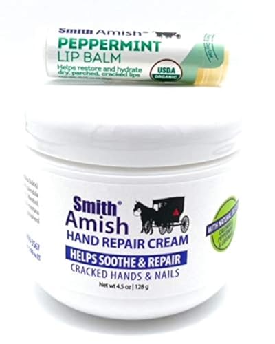 Smith Amish Hand Repair Cream 4.5 oz jar Plus Organic Peppermint Lip Balm. - Image 1