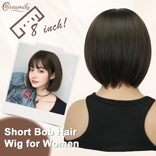 Creamily Straight Short Hair Wig for Woman Full Head Natural, Full Head Hair Wig for Women, Bob Cut Wigs for Women, Ladies Wigs with Bangs,Korea Bob Style for Daily Use (Brown, 14 Inches) - Image 5