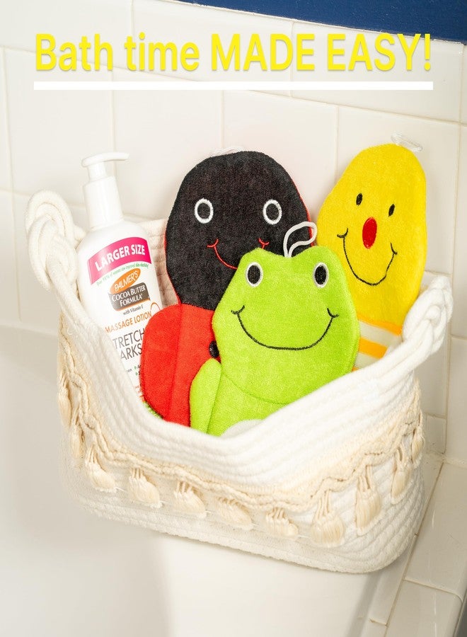Made Easy Kit Hand Puppet Bath Wash Mitt Towel with Animal Designs with Loofahs for Fun Interactive Bathing Time (Red Green Yellow (No Loofah)) - Image 2