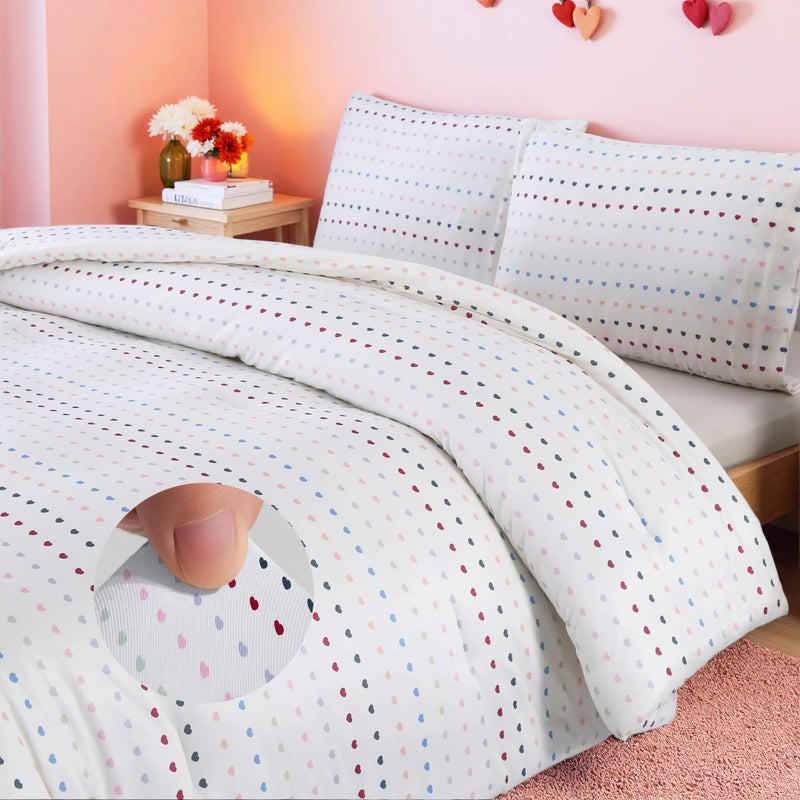 MAG 3Pcs Twin Size Microfiber Jersey Knit Comforter Set,Pink Love Valentines Day Summer Bedding Comforter,Super Soft Cooling Bed Set,with 1*comforter and 2*Pillowcases,Home Decor Gift for Girls and Women. - Image 1