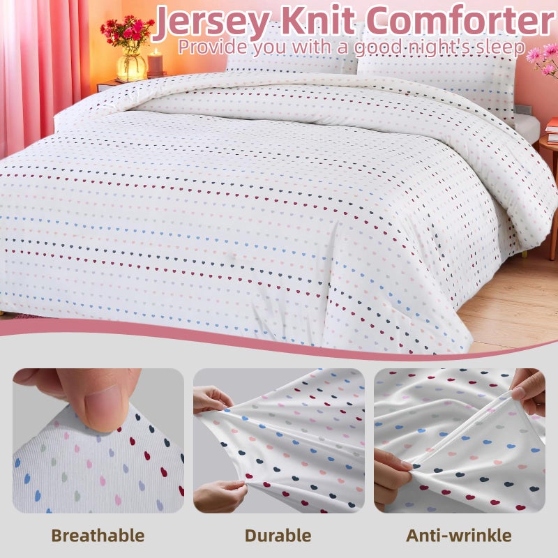 MAG 3Pcs Twin Size Microfiber Jersey Knit Comforter Set,Pink Love Valentines Day Summer Bedding Comforter,Super Soft Cooling Bed Set,with 1*comforter and 2*Pillowcases,Home Decor Gift for Girls and Women. - Image 2