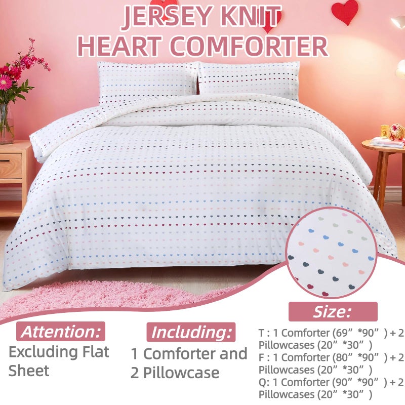 MAG 3Pcs Twin Size Microfiber Jersey Knit Comforter Set,Pink Love Valentines Day Summer Bedding Comforter,Super Soft Cooling Bed Set,with 1*comforter and 2*Pillowcases,Home Decor Gift for Girls and Women. - Image 3