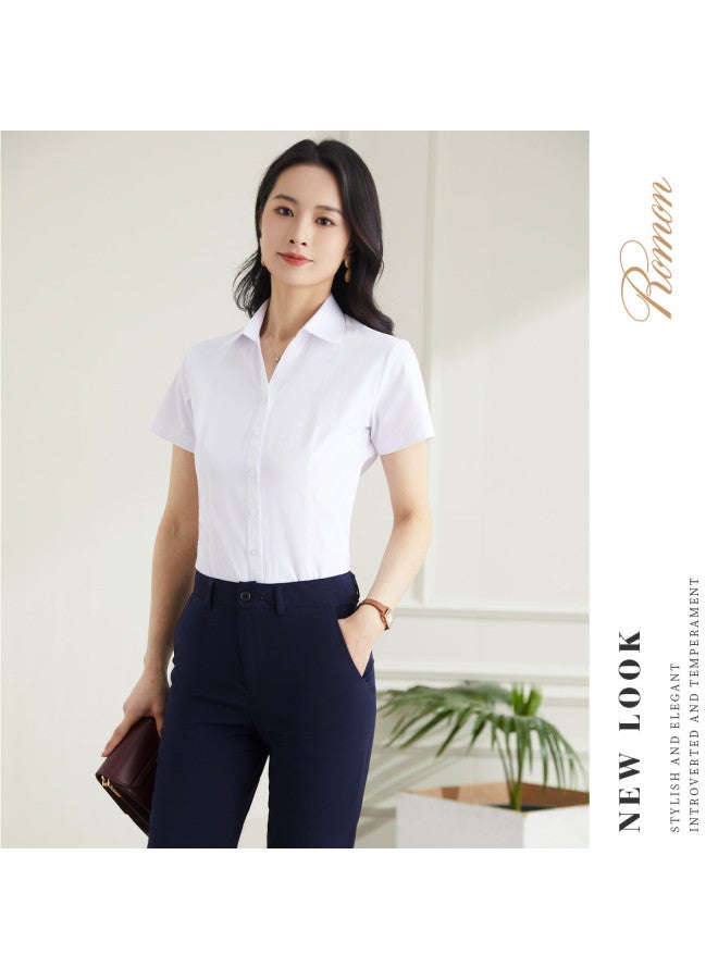 ROMON Women'S Short-Sleeve Shirt, Business Versatile Fashion Minimalist Short-Sleeve Blouse For Women - Image 3
