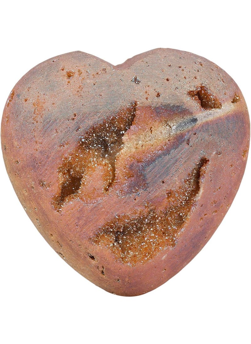 SUNYIK SUNYIK Carved Gemstone Puffy Heart Pocket Stone, Titanium Coated Drusy Geode Quartz Agate Healing Crystal Chakra Reiki, Champagne, 1.5", Pack of 1 