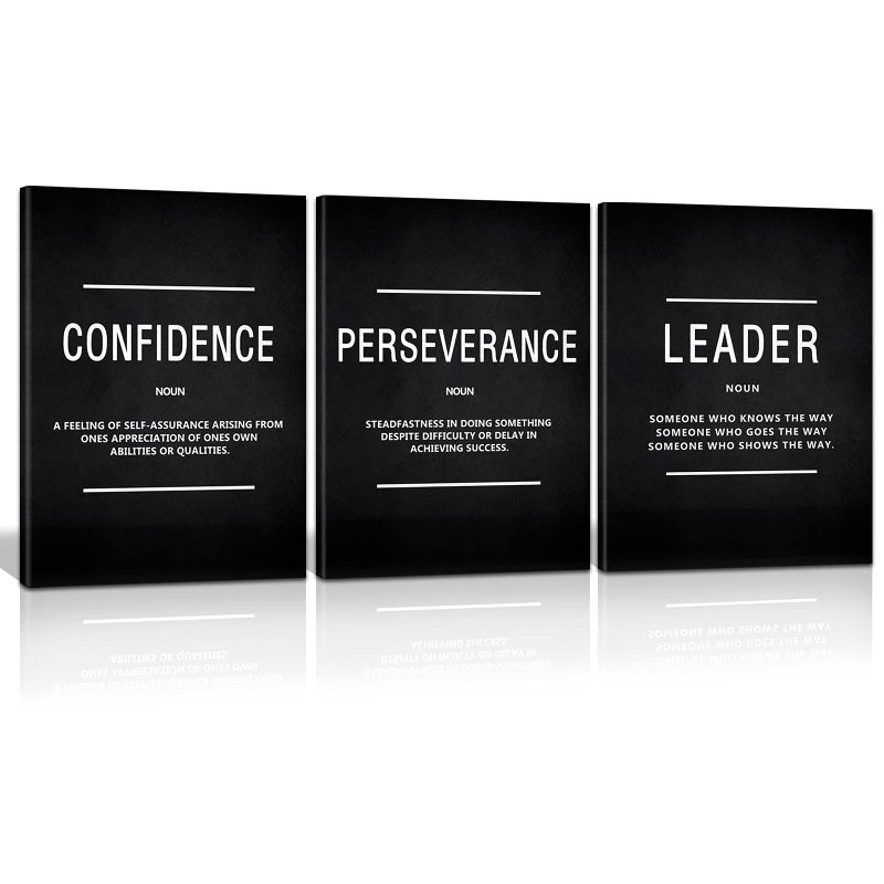 KAWAHONE KAWAHONE Large Motivation Posters for Office Inspiration Leader Confidence Perseverance Quotes Success Canvas Wall Art Framed Positive Sayings Wall Hanging for Home Office Workplace 20x 28x 3PCS 