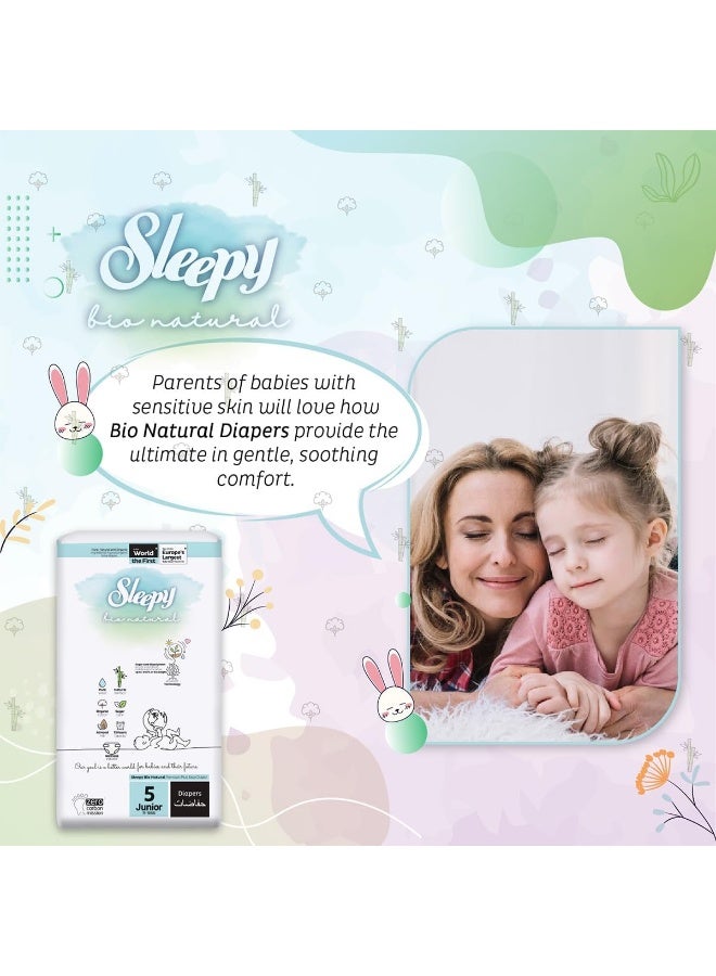 Baby Dry Taped Diapers Bio Natural Premium Size 5 Diapers, 120 Count, 11-18Kg, Hypoallergenic, 3 X 40 Water Based, Almond Milk, Vegan, 100% Leakproof