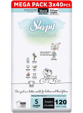 Baby Dry Taped Diapers Bio Natural Premium Size 5 Diapers, 120 Count, 11-18Kg, Hypoallergenic, 3 X 40 Water Based, Almond Milk, Vegan, 100% Leakproof - pzsku/Z927CABD44B23BB54C1F6Z/45/_/1741608529/3d16e6ab-a581-4f15-a16f-b3f57b9f1b14