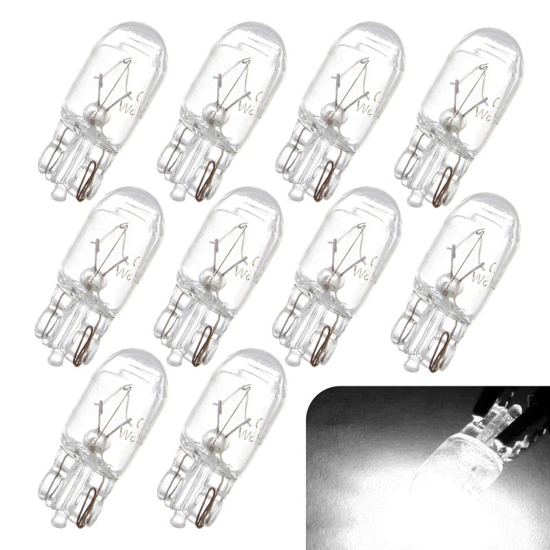 Tesnaao Pack-10 T10 Car Brake Lights, T10 168 192 12V 5WDouble-wire Vehicle Turn Signal Tail Light Replacements, Universal Waterproof Automotive Lighting Accessories for Truck SUV Car (White Light) - Image 1