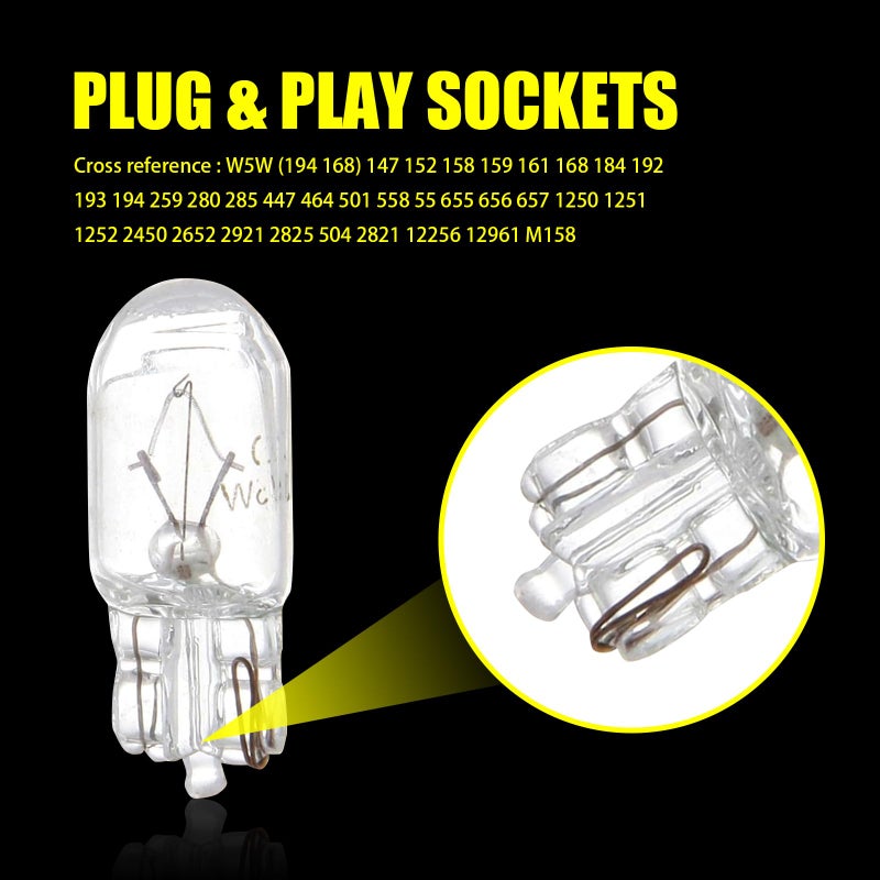 Tesnaao Pack-10 T10 Car Brake Lights, T10 168 192 12V 5WDouble-wire Vehicle Turn Signal Tail Light Replacements, Universal Waterproof Automotive Lighting Accessories for Truck SUV Car (White Light) - Image 4