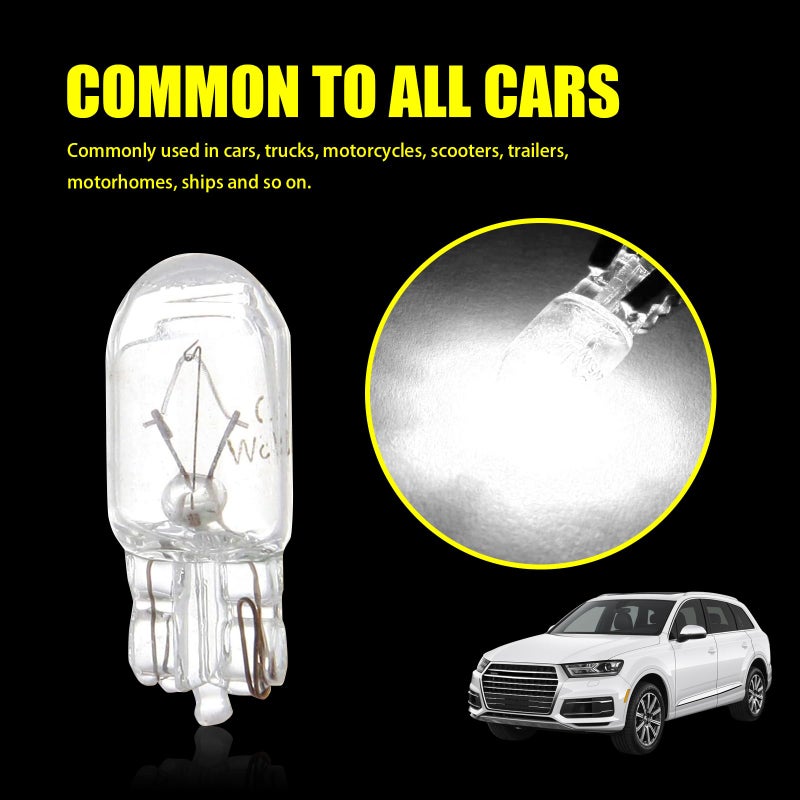 Tesnaao Pack-10 T10 Car Brake Lights, T10 168 192 12V 5WDouble-wire Vehicle Turn Signal Tail Light Replacements, Universal Waterproof Automotive Lighting Accessories for Truck SUV Car (White Light) - Image 5