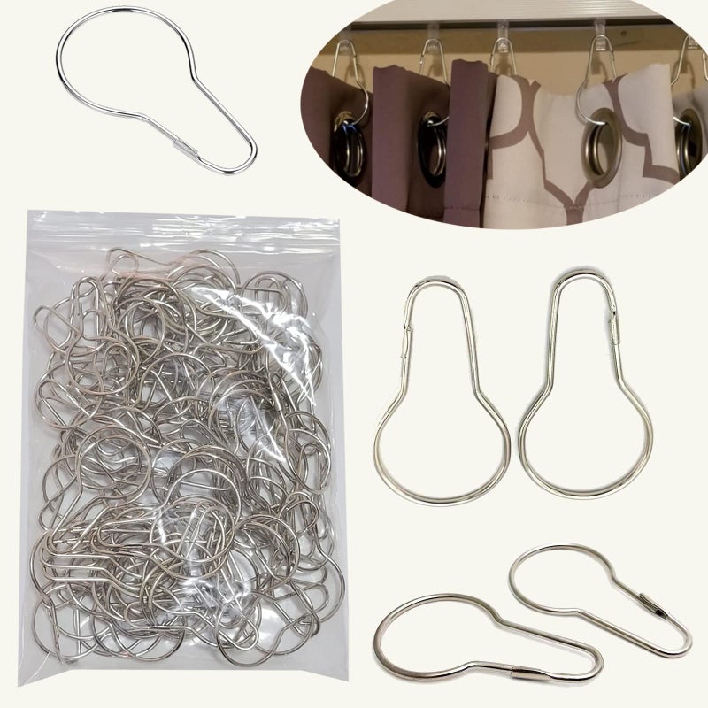 HLCM Shower Curtain Rings Hooks RustResistant Metal Shower Curtain Hooks Stainless Steel Shower Curtain Rings for Bathroom Shower Curtain Rod 100PCS