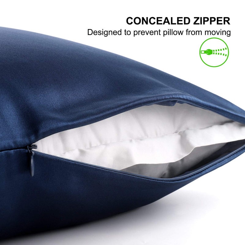 ALASKA BEAR Silk Pillowcase for Hair and Skin  Set of 2 Pure Genuine 22 Momme Mulberry Silk Pillow Cases King Size for Bliss Sleep Better Than Poly Satin  Zipper Closure(2pc  Navy) - Image 3