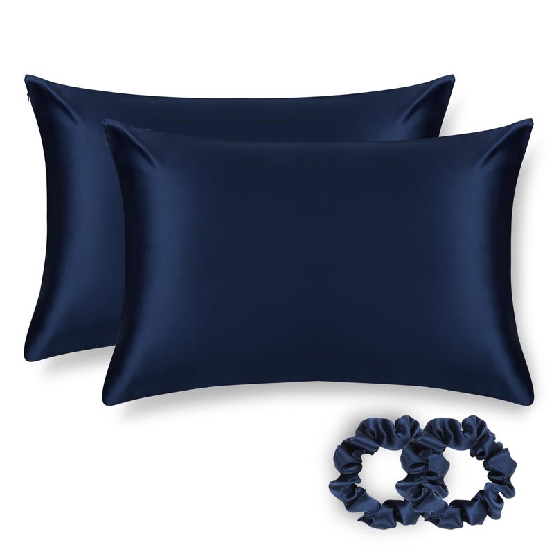 ALASKA BEAR Silk Pillowcase for Hair and Skin  Set of 2 Pure Genuine 22 Momme Mulberry Silk Pillow Cases King Size for Bliss Sleep Better Than Poly Satin  Zipper Closure(2pc  Navy) - Image 1