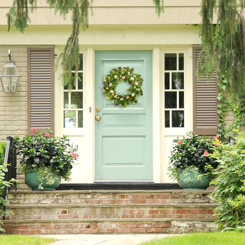 WreathDream Artificial Easter Wreath Spring Door Wreath with Colorful Eggs,Flowers,Eucalyptus Leaves,Mix Leaves for Front Door Farmhouse Indoor Outdoor Festival Home Decor - Image 2