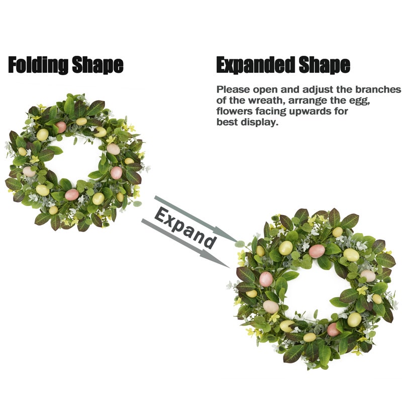 WreathDream Artificial Easter Wreath Spring Door Wreath with Colorful Eggs,Flowers,Eucalyptus Leaves,Mix Leaves for Front Door Farmhouse Indoor Outdoor Festival Home Decor - Image 4