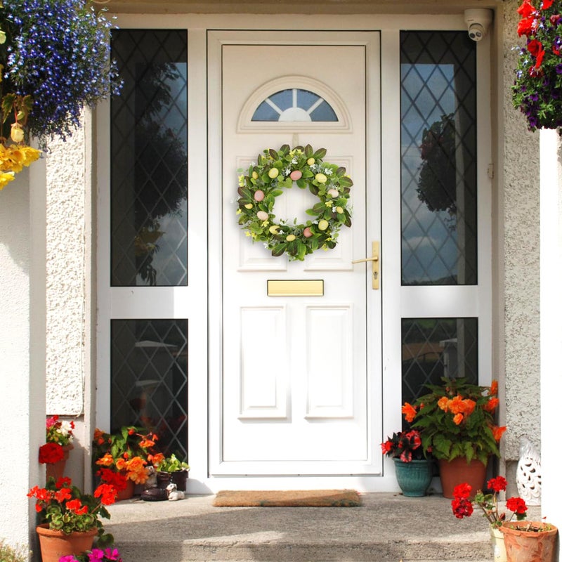 WreathDream Artificial Easter Wreath Spring Door Wreath with Colorful Eggs,Flowers,Eucalyptus Leaves,Mix Leaves for Front Door Farmhouse Indoor Outdoor Festival Home Decor - Image 3