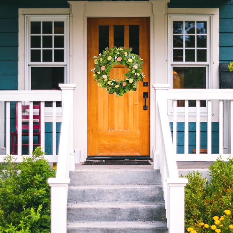 WreathDream Artificial Easter Wreath Spring Door Wreath with Colorful Eggs,Flowers,Eucalyptus Leaves,Mix Leaves for Front Door Farmhouse Indoor Outdoor Festival Home Decor - Image 5