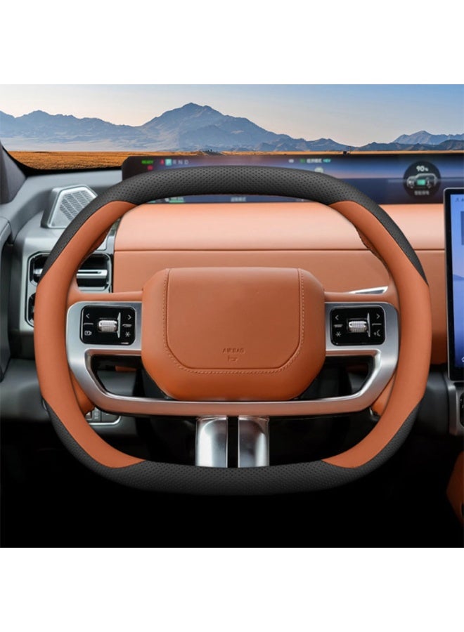 YelaJoy Premium Leather Car Steering Wheel Cover, Fit for Jetour G700 2025 2026 Accessories, Breathable Microfiber Leather, Non Slip Car Wheel Cover Protector (Orange) - Image 1