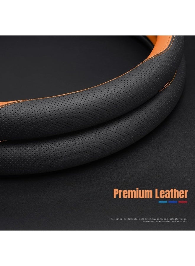 YelaJoy Premium Leather Car Steering Wheel Cover, Fit for Jetour G700 2025 2026 Accessories, Breathable Microfiber Leather, Non Slip Car Wheel Cover Protector (Orange) - Image 5