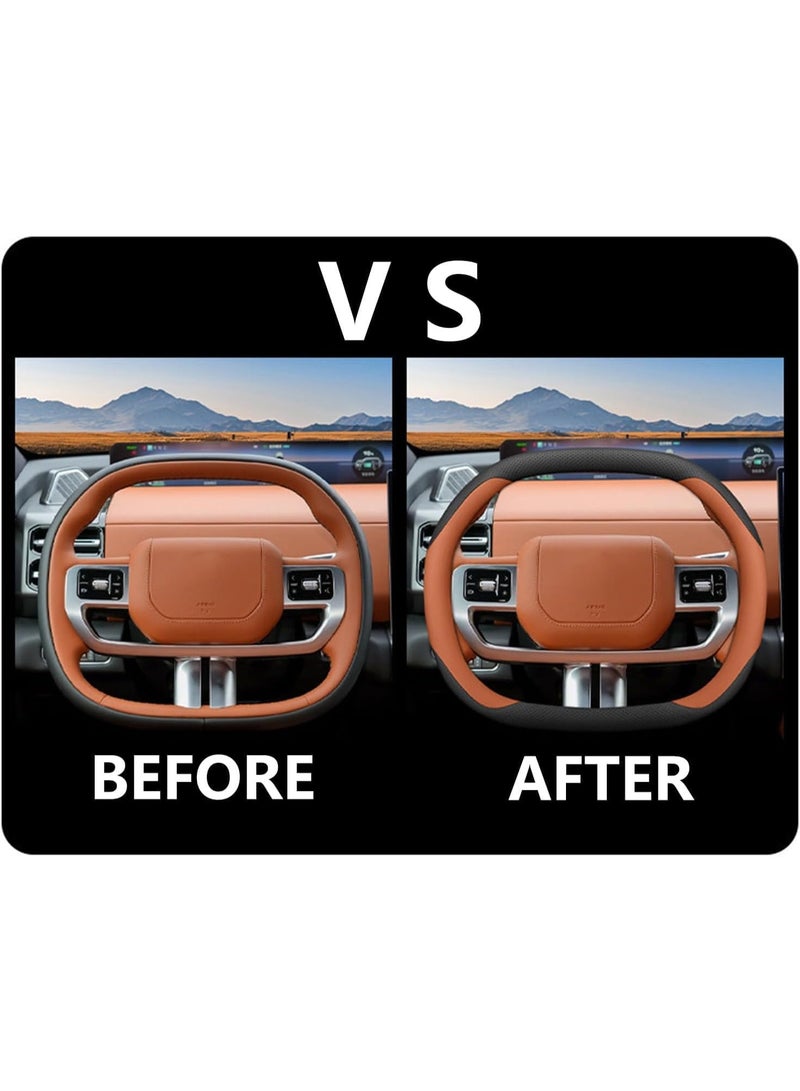 YelaJoy Premium Leather Car Steering Wheel Cover, Fit for Jetour G700 2025 2026 Accessories, Breathable Microfiber Leather, Non Slip Car Wheel Cover Protector (Orange) - Image 2