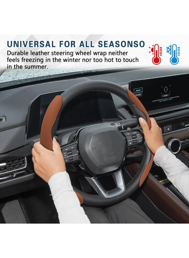 YelaJoy Premium Leather Car Steering Wheel Cover, Fit for Jetour G700 2025 2026 Accessories, Breathable Microfiber Leather, Non Slip Car Wheel Cover Protector (Orange) - Image 4