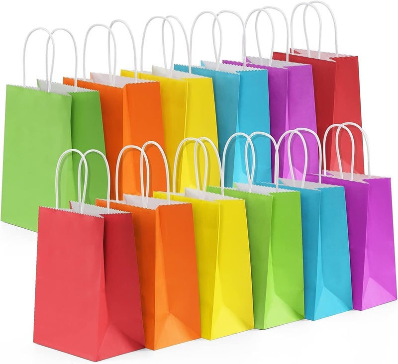 RanGit Bhumi Gift Bags- 10 pcs Rainbow Colored Paper Bags with Handles, Durable Small Return Gifts Paper Carry Bag- Party Favor Goodie Bag for Birthday, Wedding, Festivals, Treats (X-Small-Multicolor, Pack of 10) - Image 1