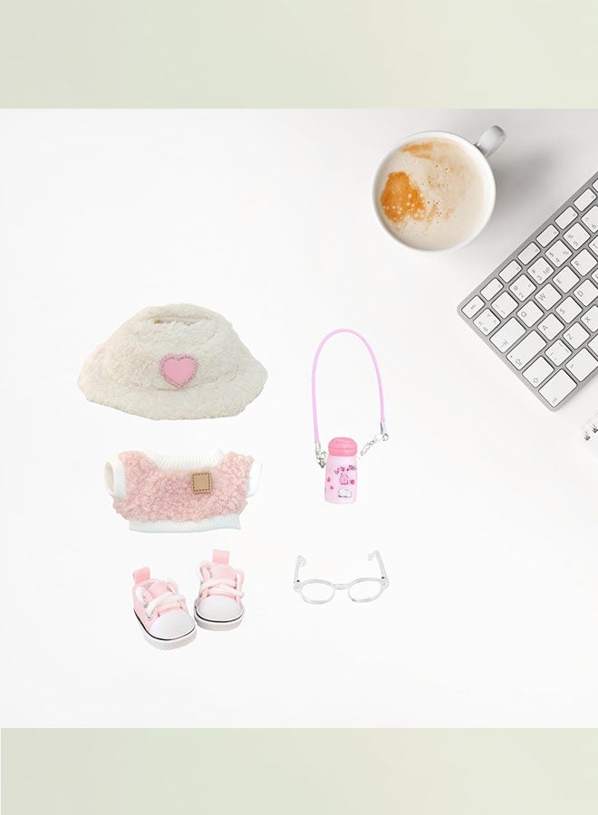 Bukela 5 Set 17cm Doll Clothes Accessories for 17cm Dolls Clothes,  Heart Shaped Velvet Hat, Small kettle, Glasses, Canvas Shoes No Doll Included，Choose from three styles - Image 2
