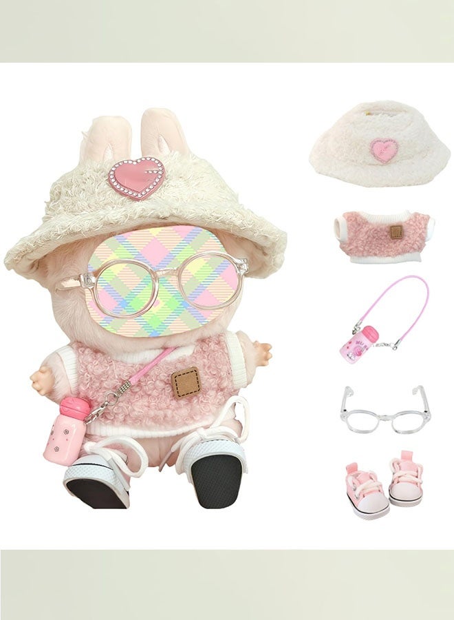 Bukela 5 Set 17cm Doll Clothes Accessories for 17cm Dolls Clothes,  Heart Shaped Velvet Hat, Small kettle, Glasses, Canvas Shoes No Doll Included，Choose from three styles - Image 1