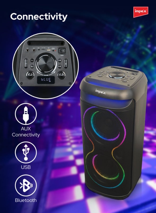 Impex Portable Trolly Speaker Music Player 2 x 6.5 inch Powerful Speaker Drivers Song With Outdoor and Indoor DJ Party System- 4000W (PMPO), 3600mAh/7.4V Rechargeable Battery, USB, TF, AUX, FM Radio, Mic Input, Bluetooth Function, Karaoke Function, UHF wireless MIC, High-Quality Sound Experience - TS81, Black Black - Image 4