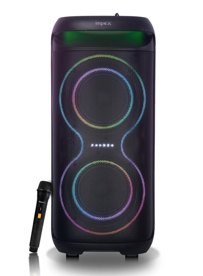 Impex Portable Trolly Speaker Music Player 2 x 6.5 inch Powerful Speaker Drivers Song With Outdoor and Indoor DJ Party System- 4000W (PMPO), 3600mAh/7.4V Rechargeable Battery, USB, TF, AUX, FM Radio, Mic Input, Bluetooth Function, Karaoke Function, UHF wireless MIC, High-Quality Sound Experience - TS81, Black Black - Image 2