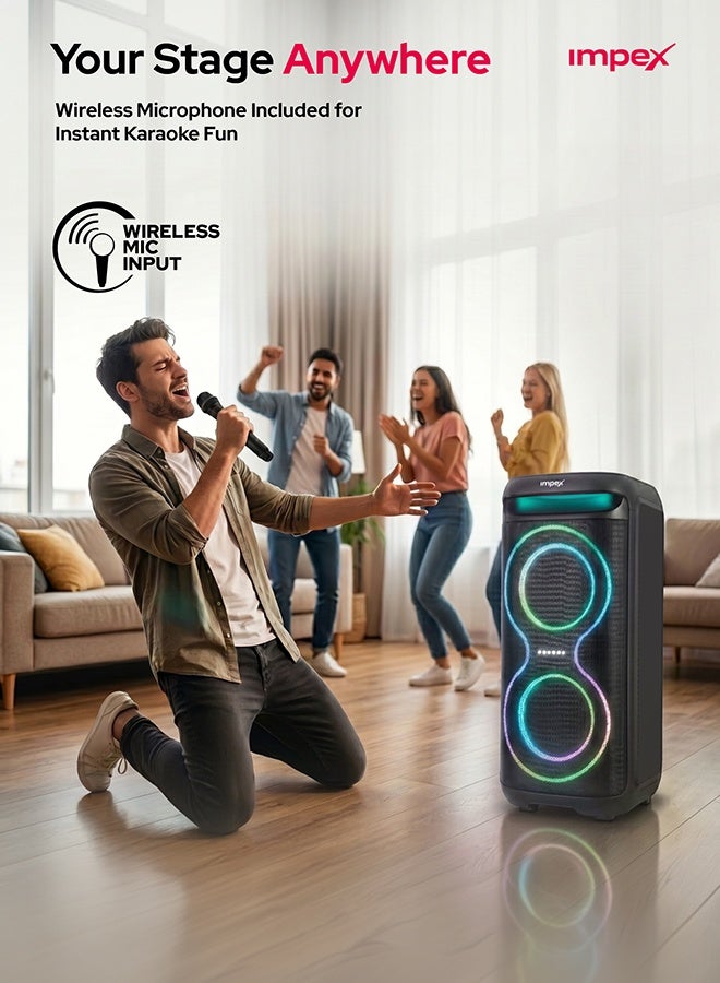 Impex Portable Trolly Speaker Music Player 2 x 6.5 inch Powerful Speaker Drivers Song With Outdoor and Indoor DJ Party System- 4000W (PMPO), 3600mAh/7.4V Rechargeable Battery, USB, TF, AUX, FM Radio, Mic Input, Bluetooth Function, Karaoke Function, UHF wireless MIC, High-Quality Sound Experience - TS81, Black Black - Image 5