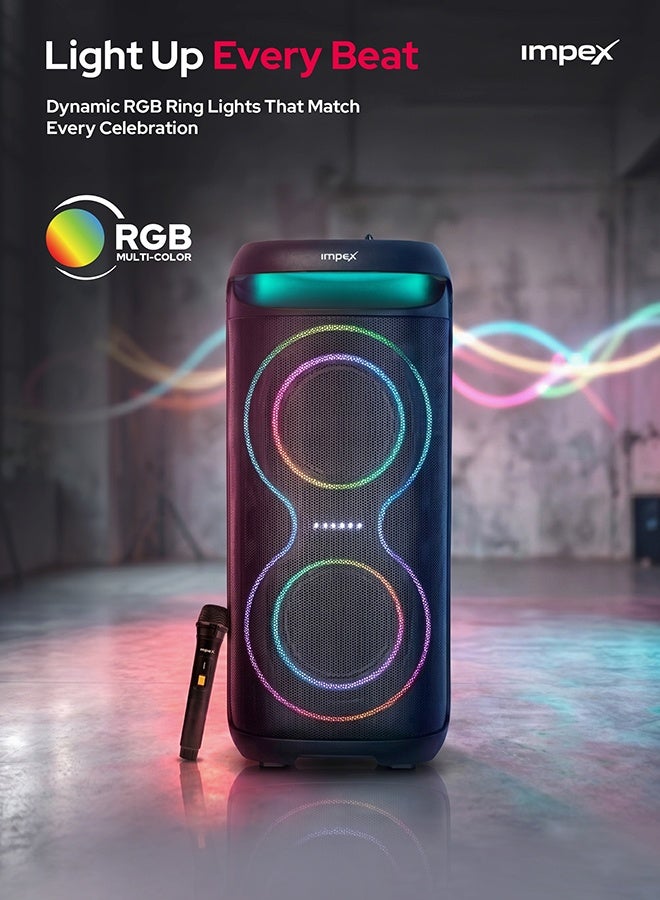 Impex Portable Trolly Speaker Music Player 2 x 6.5 inch Powerful Speaker Drivers Song With Outdoor and Indoor DJ Party System- 4000W (PMPO), 3600mAh/7.4V Rechargeable Battery, USB, TF, AUX, FM Radio, Mic Input, Bluetooth Function, Karaoke Function, UHF wireless MIC, High-Quality Sound Experience - TS81, Black Black - Image 4