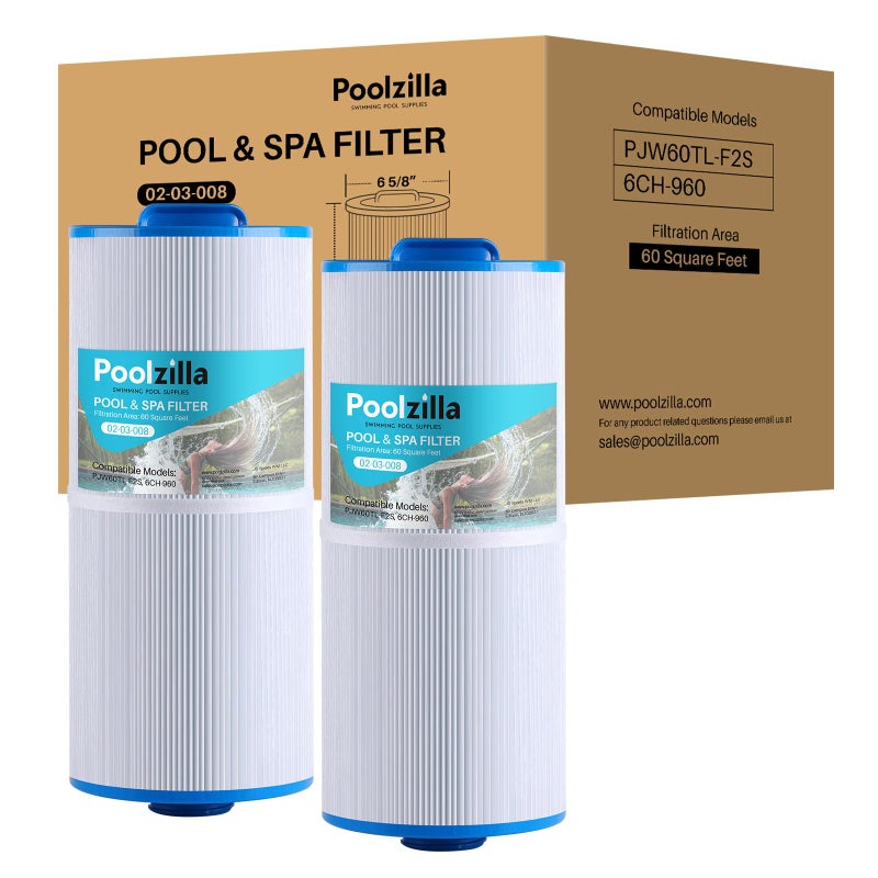 Poolzilla 2-Pack Replacement for Spa Filter PLF6CH-960, Unicel 6CH-960, PJW60TL-F2S, SD-00640, 6541-383, Filbur FC-2800, 6540-476, Jacuzzi Premium J-300, J400 (L x OD: 14 7/8â€ x 6 5/8â€) - Image 1