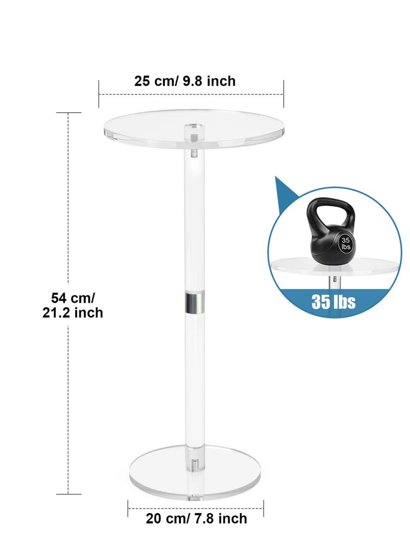 XiuWoo Clear Acrylic Side Table 25cm Round Modern End Table for Indoor Outdoor Living Room Bedroom Bathroom Office Waterproof Drink Table with Tool-Free Assembly Small Space Solution - Image 3