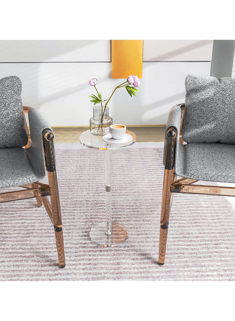 XiuWoo Clear Acrylic Side Table 25cm Round Modern End Table for Indoor Outdoor Living Room Bedroom Bathroom Office Waterproof Drink Table with Tool-Free Assembly Small Space Solution - Image 4