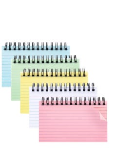 Y&D 5 Colours Index Cards 5x3 Inches Ruled Spiral Bound Rings Lined Revision Flash Record Cards for Office Meeting, School Learning Memory Sticky Note Spiral Note Paper  - Image 1