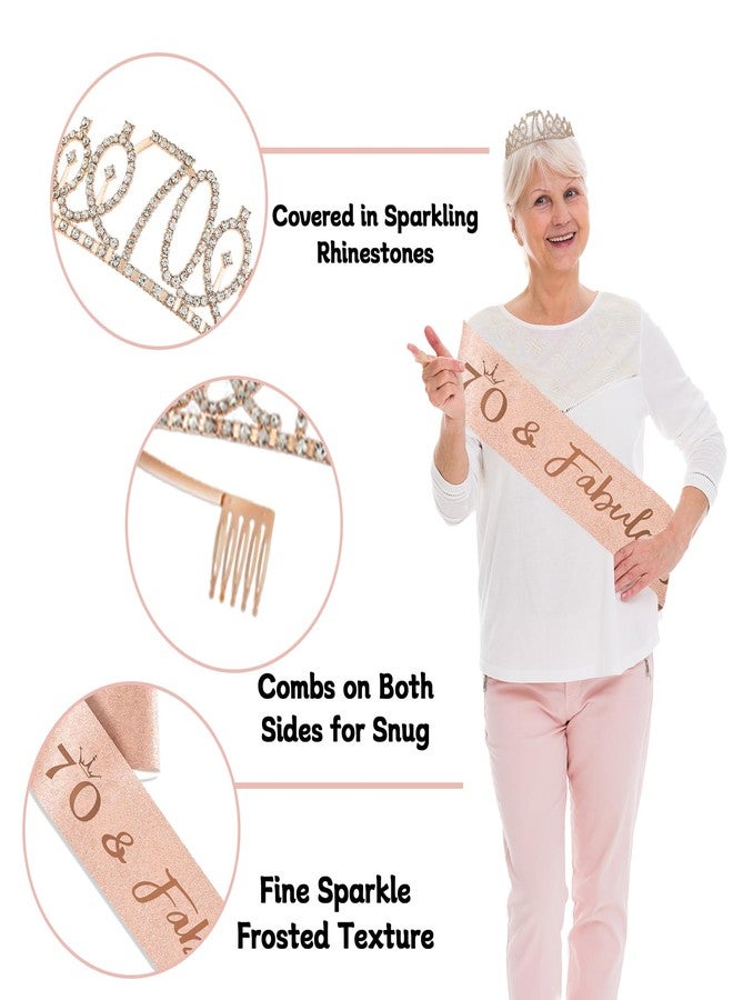 Peghoqu 70th Birthday Decorations for Women,Rose Gold 70th Birthday Decorations,Happy 70th Birthday Banner, Balloons,Hanging Swirls,Cake Topper,Backdrop,Crown,Sash,Paper Fans,for 70 Years Old Birthday Decor - Image 2