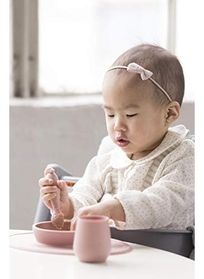 ازبيز ملعقة صغيرة مكونة من قطعتين بلون أحمر الخدود، ملاعق سيليكون بنسبة 100% لفطام الطفل بالإضافة إلى هريس صممه متخصص في تغذية الأطفال بعمر 4 أشهر إضافية - Image 4