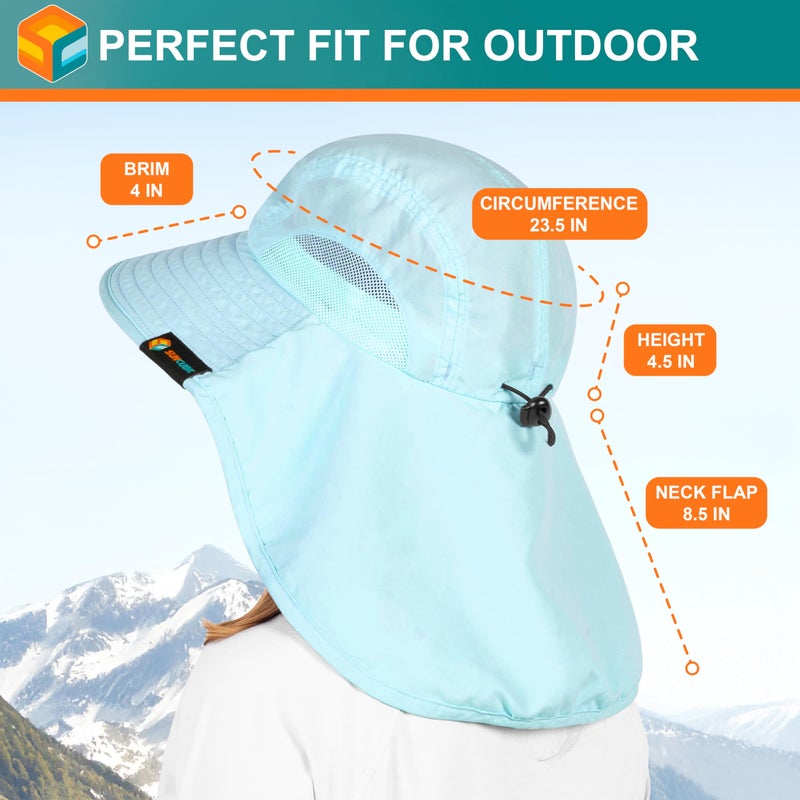 Suncube SUN CUBE Wide Brim Sun Hat with Neck Flap, Fishing Hiking for Women Safari, Neck Cover for Outdoor Sun Protection UPF50+ | Light Blue - Image 4