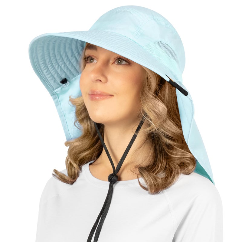 Suncube SUN CUBE Wide Brim Sun Hat with Neck Flap, Fishing Hiking for Women Safari, Neck Cover for Outdoor Sun Protection UPF50+ | Light Blue - Image 1
