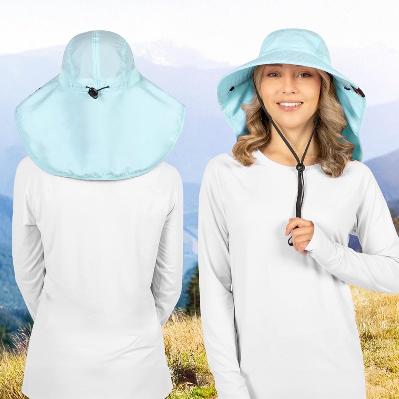 Suncube SUN CUBE Wide Brim Sun Hat with Neck Flap, Fishing Hiking for Women Safari, Neck Cover for Outdoor Sun Protection UPF50+ | Light Blue - Image 5