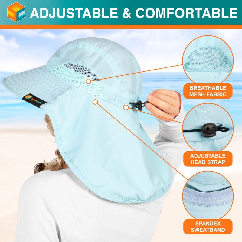 Suncube SUN CUBE Wide Brim Sun Hat with Neck Flap, Fishing Hiking for Women Safari, Neck Cover for Outdoor Sun Protection UPF50+ | Light Blue - Image 3