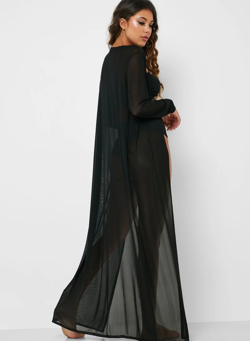 Missguided Longline Mesh Kimono Co-Ord