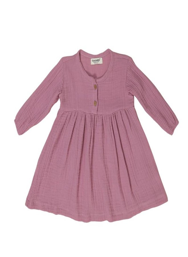 Coocuddle Organic Wrinkled Muslin Cotton Kids Frock - Lilac | Soft, Comfortable & Breathable Dress for Girls (18-24 M) - Image 1