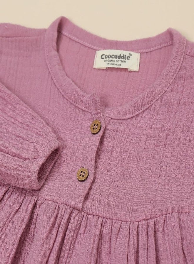 Coocuddle Organic Wrinkled Muslin Cotton Kids Frock - Lilac | Soft, Comfortable & Breathable Dress for Girls (18-24 M) - Image 5